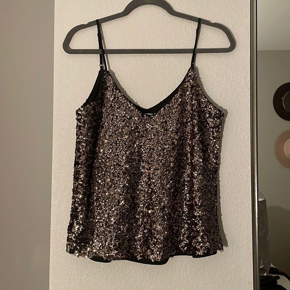Black and gold sequin cami top